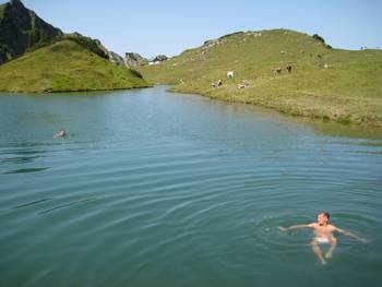 Gruppenfoto Hüttentour
Kaiserschmarrn auf der Schwarzenberghütte
Schwimmen im Schrecksee